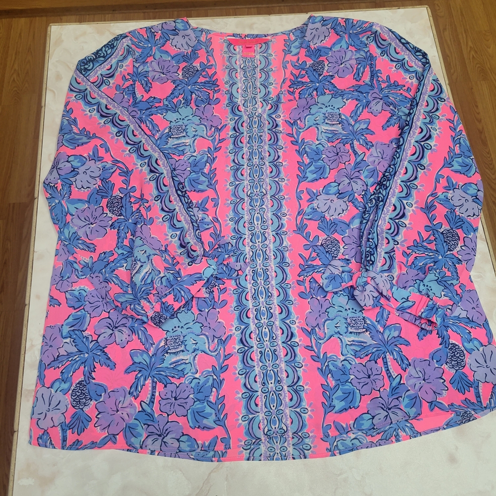 Lilly Pulitzer Pamala Lileeze Top Medium Soleil Pink Palm Paradise Tunic Blouse